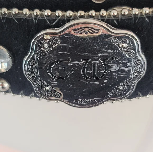 CW Country Western Crystal & Rhinestone Studded Leather Black Belt - Picture 8 of 13